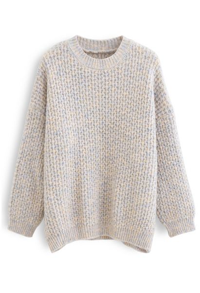 Fluffy Waffle-Knit Sweater in Ivory