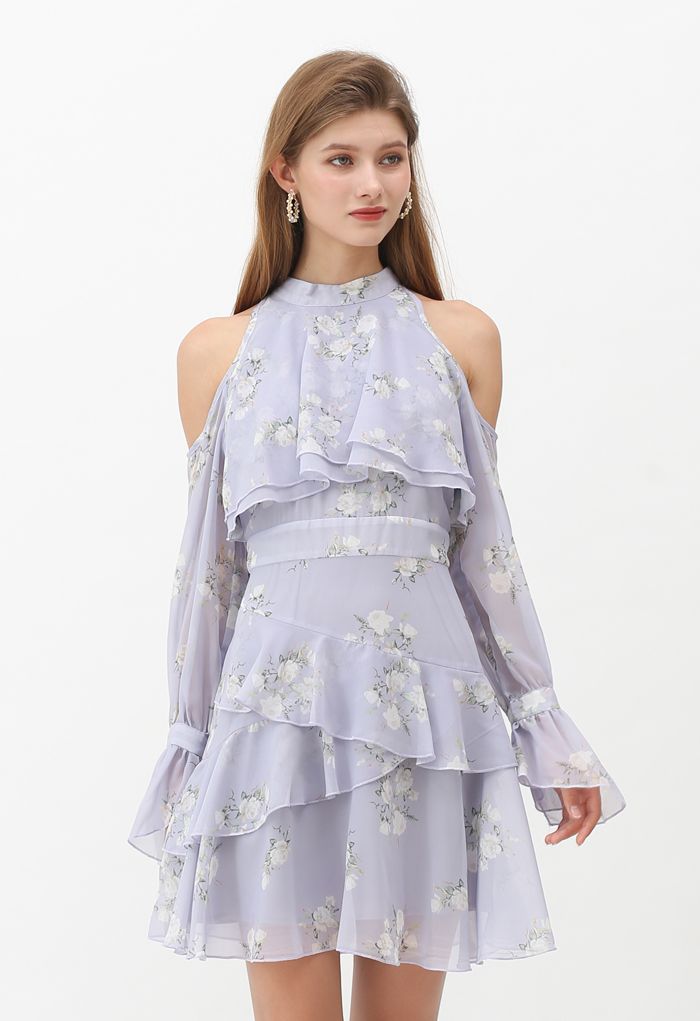 Vestido de gasa con hombros descubiertos Lavender Gardenia Impress