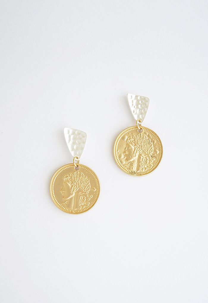 Gold Ancient Greek Coin Drop Earrings