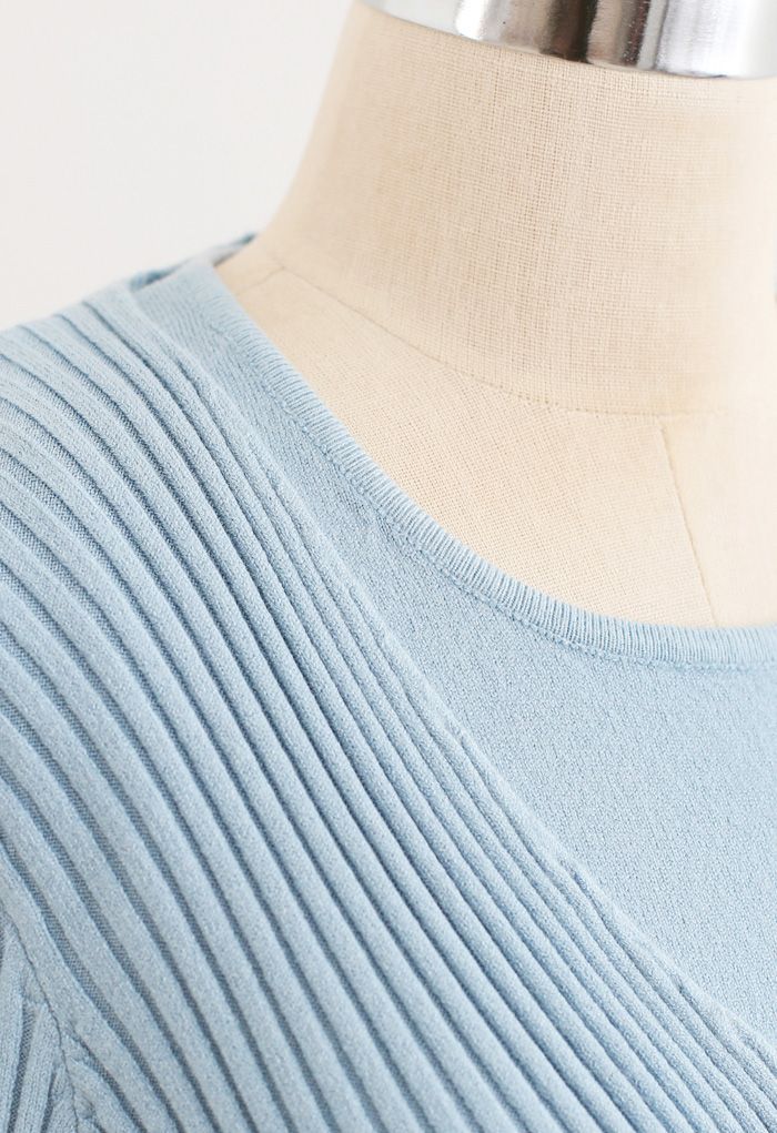 Two-Piece Soft Knit Cropped Top in Blue