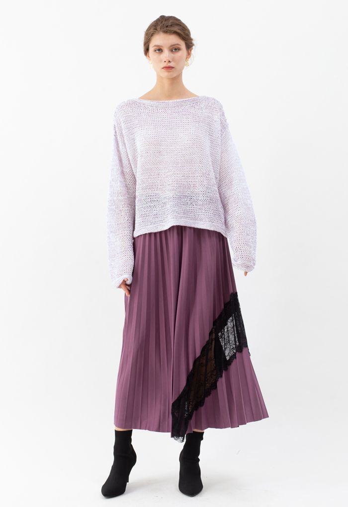 Variegated Open Knit Sweater in Lavender