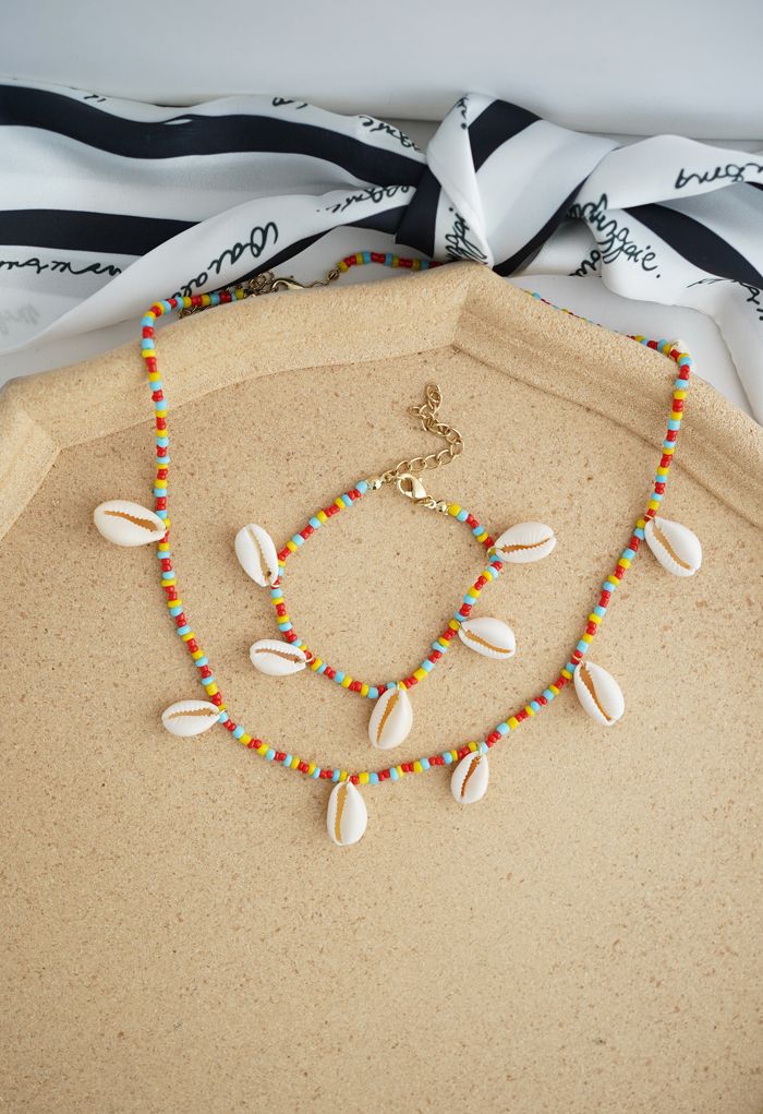 Shell Beads Chain Necklace and Bracelet Set