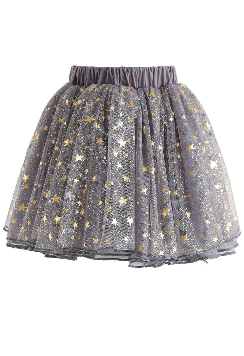 Twinkle Star Mesh Tulle Skirt in Grey For Kids