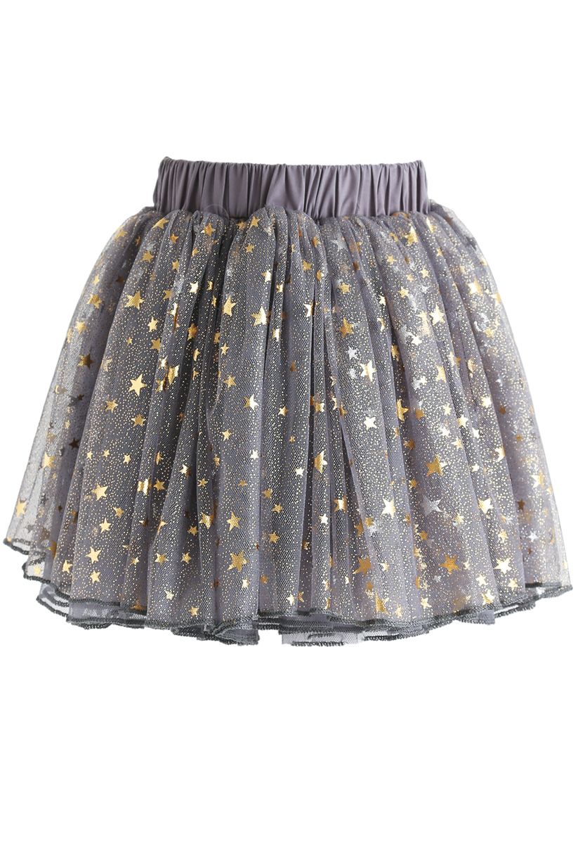 Twinkle Star Mesh Tulle Skirt in Grey For Kids