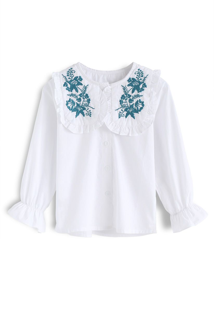 Harmonious Source Embroidered Top in White For Kids 