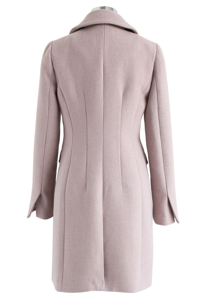 Front Pockets Wool-Blended Longline Blazer in Pink