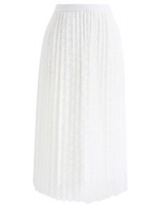 Reversible Floral Mesh Pleated Midi Skirt in White