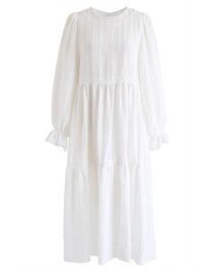 Puff Sleeves Crochet Trim Dolly Dress in White