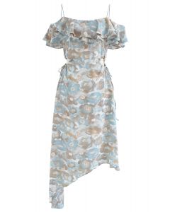 Floral Asymmetric Cold-Shoulder Dress
