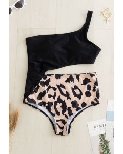 Leopard Print One-Shoulder Cutout One-Piece Swimsuit
