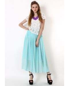 Mint Blue Pleated Maxi Skirt  