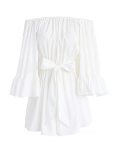 For the Frill of it Off-shoulder Playsuit in Whit