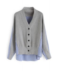 Magic Combination Stripes Knit Cardigan in Grey