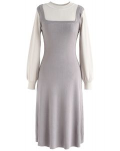 Elegant Identity Fake Two-Piece Knit Dress in Grey