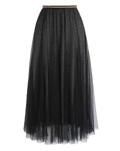 My Secret Weapon Tulle Maxi Skirt in Glitter Black