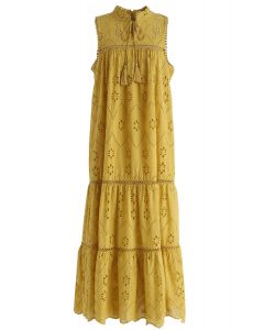 Try To Be Boho Embroidered Eyelet Maxi Dress in Mustard