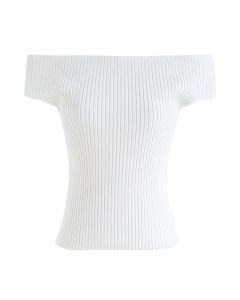 Count on You Off-Shoulder Ribbed Knit Top in White