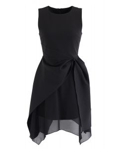 Asymmetric Hem Sleeveless Dress in Black