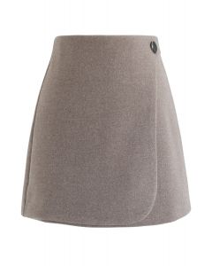 Button Decorated Flap Mini Skirt in Taupe