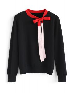 Suéter de punto con lazo en bloques de color en negro