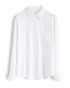 Pocket Button Down Sleeves Shirt in White