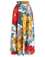 Falda midi plisada con estampado floral brillante
