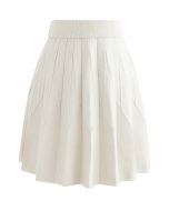 Stripe Pleated A-Line Knit Skirt in Cream