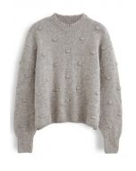 3D Dot High Neck Knit Sweater in Taupe