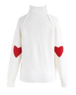 Suéter de punto con parche de corazón y alma en blanco