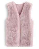 Pink Mid-Length Faux Fur Vest
